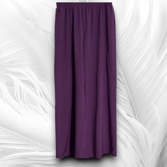 Women’s Wide-Leg High-Waist Purple Pants with Elastic Waistband - Picture 6 of 7